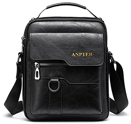 Messenger Bag for Men Crossbody Shoulder Purse Small Vintage PU Leather Satchel Pouch Side Crossover Handbag (Men Messenger Bag for Black)