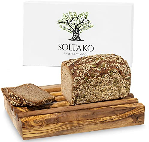 SOLTAKO Planche à Pain en Bois d’Olivier Naturel, Planche à Découper, Fait Main, Pour Préparer, Trancher, Pain, Découper et Servir 30x20x4,4