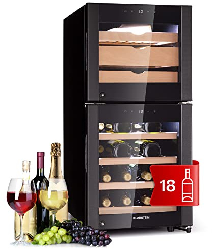Klarstein Käse- und Weinkühlschrank, Kleiner Getränkekühlschrank Schmal, Weinkühlschrank mit Glastür, Kühlschrank Klein für Käse und Wein, mit LED-Display, Hygrometer, Flaschenkühlschrank 12-23°C, 89L