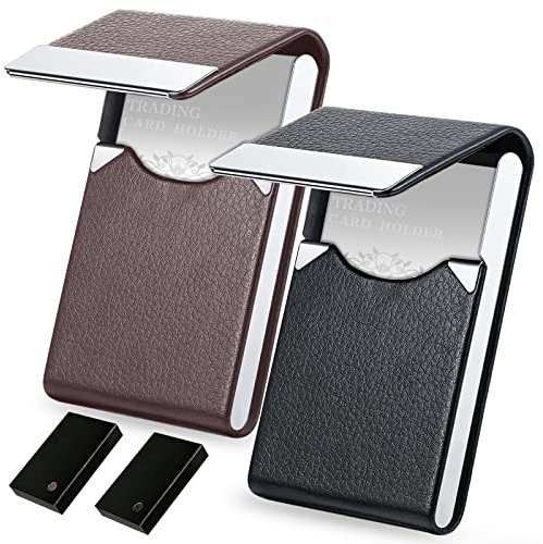 GZLCEU 2 STK Visitenkartenetui, Magnetverschluss Visitenkarten Aufbewahrung mit Schwarzer Verpackungskarton für Büro Herren Damen(PU Leder Edelstahl)