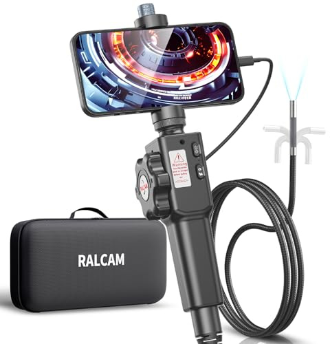 Ralcam Telecamera Endoscopica Endoscopio Industriale - Sonda Telecamera 1080P 8.5mm Boroscopio Snake a 180° a due vie, 2m Cavo Semirigido 8 luci LED Regolabili, per iOS Android Smartphone