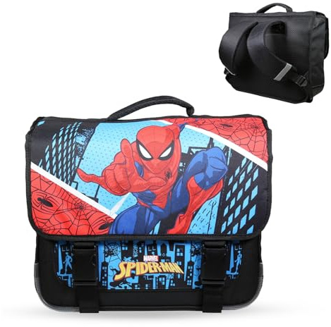 Bagtrotter - Cartable 38 cm - Spiderman Bleu - Primaire - Bretelles et dos rembourrés - Bandes Réfléchissantes - Grand Rangement - Licence Officielle Marvel