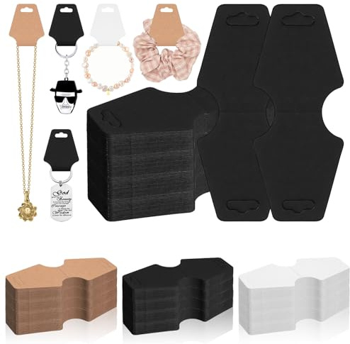 Glarks 200Pcs 5x12CM Jewelry Display Cards, Black Kraft Paper Self Adhesive Bracelet Display Cards, Hang Tags Card, Key Chains, Earring Packaging Cards for Necklaces