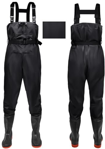 IEEILULU Wathose Herren Damen, Nylon Anglerhose mit Stiefel, rutschfest wasserdichte Watthosen Atmungsaktive Wathose mit Stiefeln, Watstiefel Hose für Sport Angelliebhaber (Schwarz, 40)