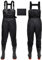 IEEILULU Wathose Herren Damen, Nylon Anglerhose mit Stiefel, rutschfest wasserdichte Watthosen Atmungsaktive Wathose mit Stiefeln, Watstiefel Hose für Sport Angelliebhaber (Schwarz, 40)