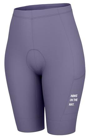 INBIKE cykelshorts kvinnor 3D vadderad med fickor snabbtorkande sommar UV-skydd hög midja halkskydd MTB CJ310, VIOLETT, M Smal Kort