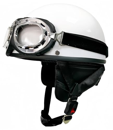 Retro motorcykelhjälm mopedhjälm med glasögon motorcykel helikopter vuxen street cruiser-hjälm retro jethjälm, ECE/DOT-godkänd