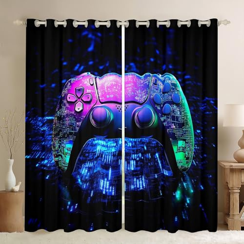 feelingyou Technological Gaming Controller Curtains for Windows,Boy Game Galaxy Curtains for Living Room,Children's Playroom Blackout Drapes 2 Panel Sets,46x54L
