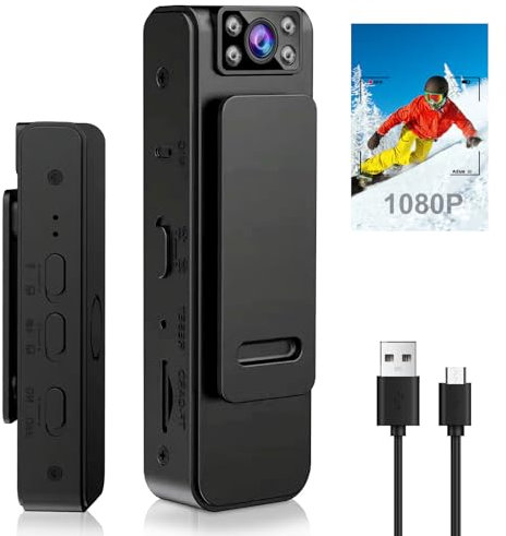 Petite caméra avec enregistrement et vidéo, mini caméra, petite caméra, caméra corporelle, mini caméra de surveillance 1080p HD, caméra cachée, enregistrement vidéo, fonction audio