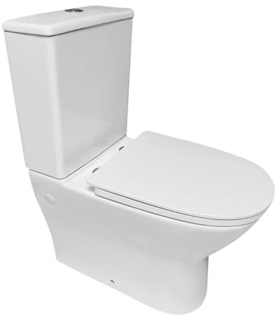 Inodoro Completo - WC Inodoro Completo con Sistema Rimless Antibacterias - Vater Baño con Tapa UF Termodurente Amortiguada - Inodoro Salida Dual Eficiente con Ahorro de Agua - WC para Hogar Blanco