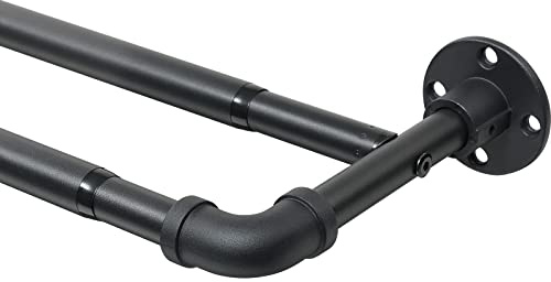 Harrms 2-läufige Industrielle Gardinenstange, Vorhangstange Schwarz Ausziehbar 74-127 cm, Gardienenstangenset Metall Wandmontage, Stilvolle Doppelstange im Industriedesign für Licht- & Dunkelschicht