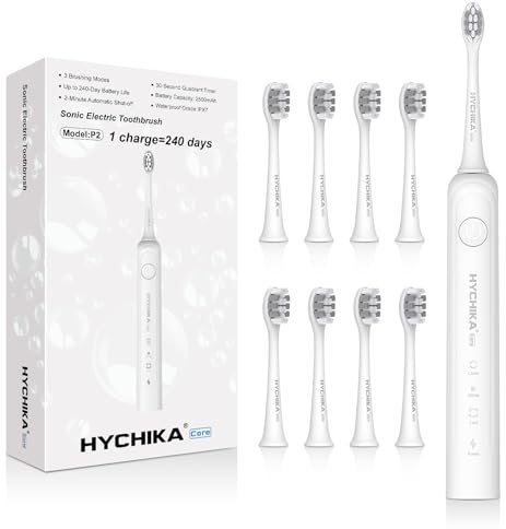 240 Days Battery Life Electric Toothbrush for Adults,8 Replacement Heads Rechargeable Battery Operated Toothbrush,3 Modes 2-Min Timer,IPX7 Waterproof,Gift for Family,White