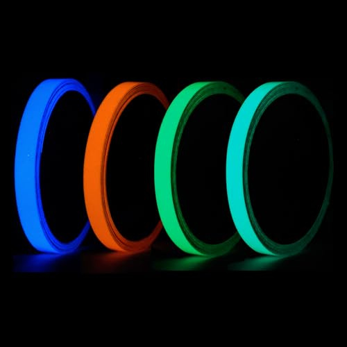 Leuchtend Klebeband, Fluoreszierendes Klebeband 5m*10mm, 4 Farben Warnband, Selbstklebend Nachleuchtend Markierungsband für Treppen, Wände, Ausfahrtsschilder
