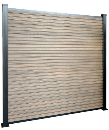 Floordirekt Gartenzaun 180x180cm mit Aluminium Pfosten - WPC Zaun Komplettset Kronos - Sichtschutzzaun - Windschutz Sichtschutz für Terrasse & Garten - Inklusive Montagematerial (Teak)
