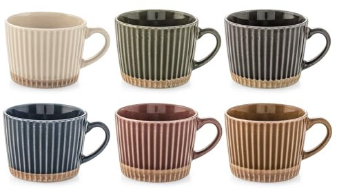 H&H Set 6 Tazze da Tè Land in New Bone China – Colori Assortiti – 200 cc – Eleganti e Resistenti – Lavabili in Lavastoviglie – Idonee al Microonde