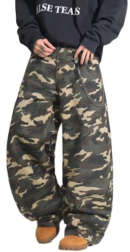 DFGIGT Mens Streetwear Hip Hop Baggy Jeans Wide Leg Skater Denim Pants Loose Long Trousers Jinco Oversized Relaxed Y2k 2000s Extreme Motion Skateboard Camouflage,F20 Camo,X-Large