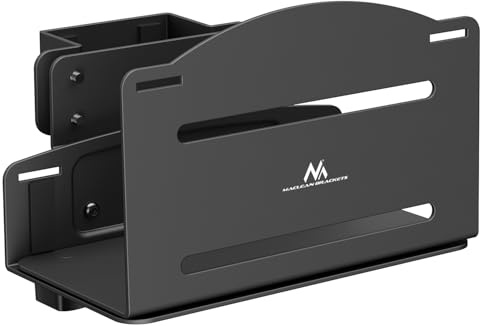 Maclean MC-116 - Support UC réglable pour unité Centrale - Montage Mural ou sur Colonne - Profondeur 122-212 mm - Acier Robuste 10 kg - Sangles de sécurité - Design Noir élégant