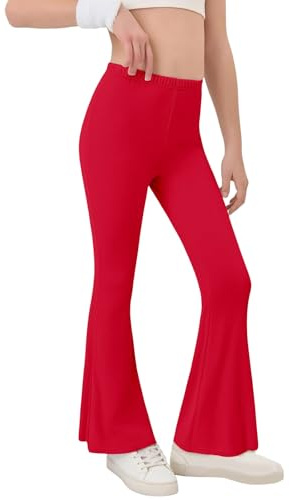 Mjjsk Girls Flared Leggings High Waisted School Bell Bottom Trousers Kids Dance Yoga Pants Comfy Soft Lightweight Leggings Activewear (Red,8-9 Years)