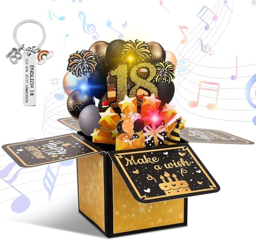 taonganui 18 tarjetas de cumpleaños con música y luz fuegos artificiales, tarjeta de cumpleaños marrón soplando 3D pop up tarjeta y llavero, regalos de 18 cumpleaños para niñas jóvenes novias