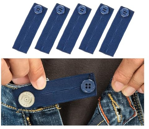 Waltonalice 5 stycken byxförlängning set elastisk midjeförlängning, knappförlängning, justerbar midja, midjeförlängning, knäppning, knappförlängning, för byxor, shorts, jeans, marinblå