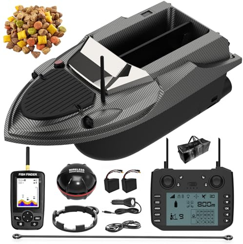 factildfulzhan Barco Cebador GPS con Sonda de Pesca, Barco de Cebo de Pesca, 180 Puntos, Control Remoto Inteligente 800m, Doble Tolva 3KG, Retorno Automático, Luces LED, Casco ABS