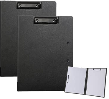 2 tavolette portablocco pieghevoli, 22,9 x 31,8 cm, impermeabili, formato A4 o A3, con due clip in metallo, supporto orizzontale e verticale (nero)