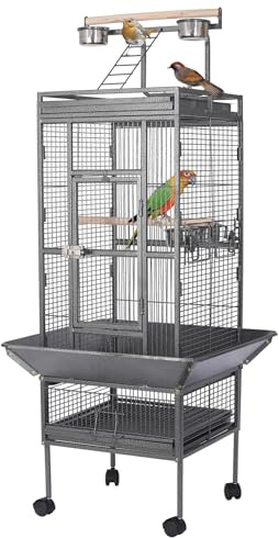 HSM 62 Inch Wrought Iron Large Bird Flight Cage with Rolling Stand for African Grey Parrot Cockatiel Sun Parakeet Conure Lovebird Canary…