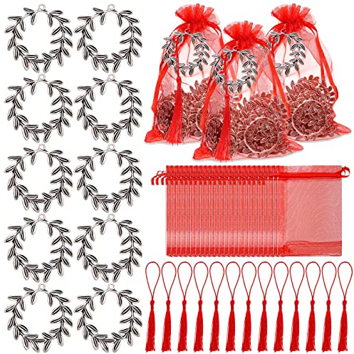 UMILKI 30 pz Sacchetti Confetti Laurea Corona Alloro In Acciaio Inox Nappe, Bomboniera, Portaconfetti Rosa per Festa Cerimonia Decor