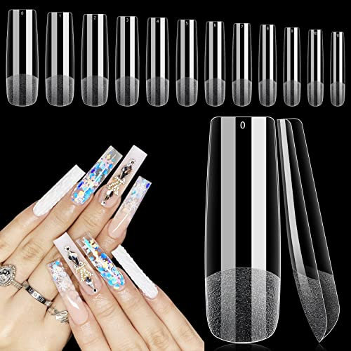 Deciniee Capsule Americaine Ongle, 240 Pièces Couverture Complète Pointe D'ongle Carrée Capsule Gel x Pose Americaine, 12 Tailles Pour Ongles en Salon et à la Maison