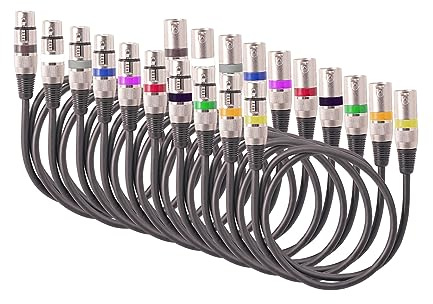 Summina 10 Stück XLR DMX-Kabel 1,5 m / 5 ft - 3-Pin ausgewogenes abgeschirmtes Mikrofonkabel für Bühnenbeleuchtung, Möbelbeleuchtung, Par- und Mischpult