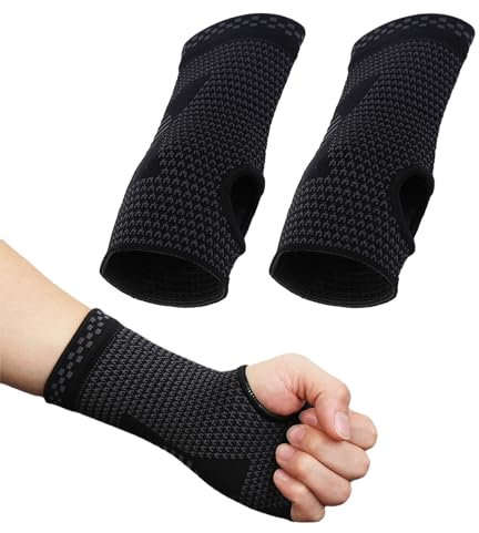 JTMKYO 2 muñequeras negras de algodón, muñequera de compresión para apoyo y protección durante el deporte.