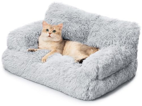 MEWOOFUN stilvoll katzenbett katzensofa flauschig - 76x45cm katzenbett große Katzen Plush katzencouch für kleine Hunde und Katzen Abnehmbar und waschbar (grau)