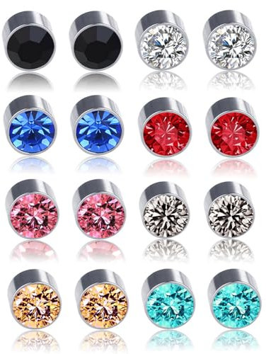 ZAMXHUG ohrringe ohne ohrloch - 8 Paar Kristall Strassstein Magnet Clips Nicht Piercing Ohrringe Modeschmuck Ohrstecker Creolen Ohrstecker stilvolle Ohrringe hypoallergen Set für Frauen Mädchen(4*6MM)