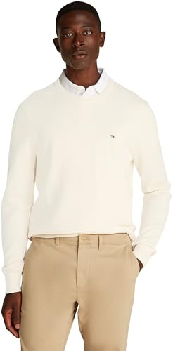Tommy Hilfiger Men’s Essential Structure Crew Neck Regular Fit Jumper, Off-White (Ivory Petal), XL