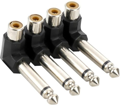 Greluma 4 pcs Rechtwinkliger Cinch auf TS 6,35 mm Audioadapter, 90 Grad 1/4 Zoll Mono Stecker auf Cinch Buchse Anschluss für Lautsprecherverstärker Gitarrensound