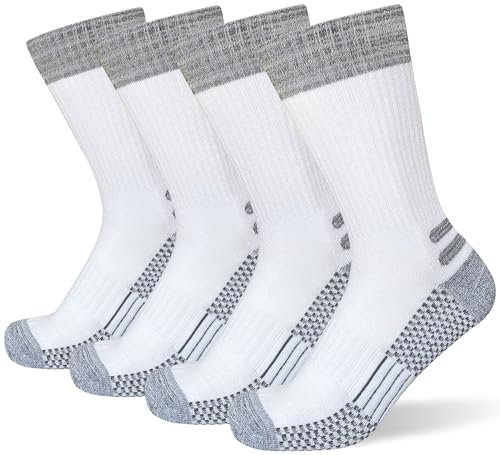 suaskk Men's Crew Work Boot Socks, Thick Cushioned Moisture Wicking Hiking Sock 4 Pairs