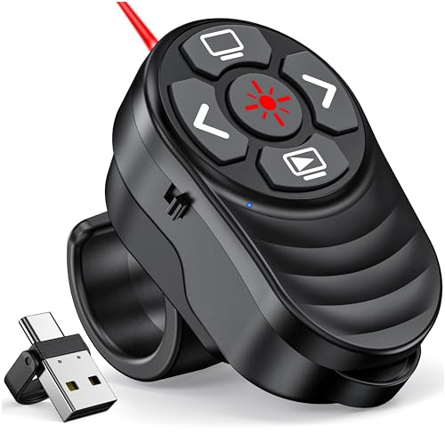 Elegamefy Finger Ring Presenter, 2 en 1 USB C Presentación Mando a distancia para Mac Windows Linux PowerPoint, puntero recargable inalámbrico