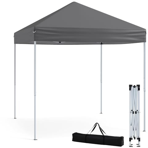HOMASIS Gazebo Pieghevole Impermeabile 2 x 2 M, Gazebo Esterno Resistente con 4 Corde Antivento e 8 Picchetti, Tenda Pop Up Regolabile in Altezza e Borsa per il Trasporto per Campeggio (Grigio)