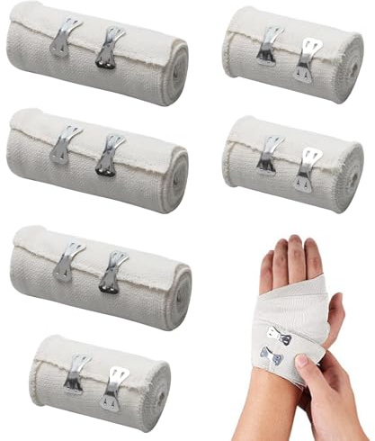 Lot de 6 bandages élastiques en gaze, étirés, perméables à l'air, avec clips en métal, respirants, pour poignets, chevilles, genoux pour entorses (2 tailles)