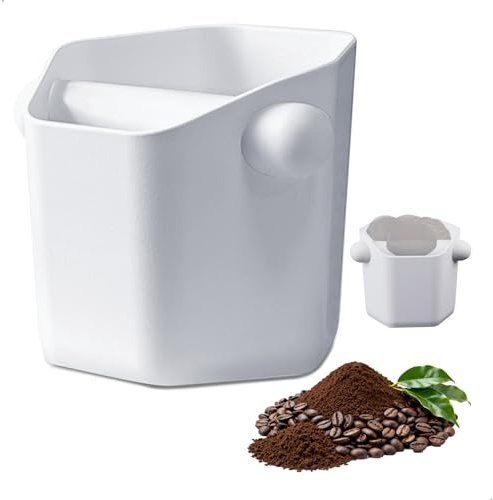 Kaffetillbehör, kafélåda ca 570 ml, malet kaffedispenser för barer, kaféer och kontor, kafélåda med halkfri matta, vit knockbox kaffe, 1 st