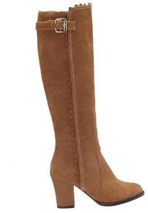 TOPPERFUN Botas Largas Cálidas de Tacón Alto para Mujer en Otoño E Invierno, Diseño Sencillo y Ligero, Material Pu Suela de Goma, para Mantener el Calor
