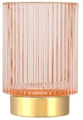 DASITON Makeup Brush holder Organizer,Crystal Cosmetic Makeup Brush Glass Brushes Storage Holder, Vintage Make Up Brush Cup Pen Pencil Holder striped vase(Pink L)