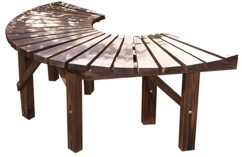 Gaommini Bancos de jardín de Madera para Exteriores con Base Estable Hexagonal, Banco para árbol, Asiento Envolvente para Patio, Soporte para Plantas Resistente a la Intemperie(Half Round)