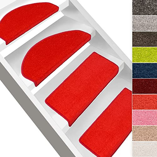 casa pura Stufenmatte Dynasty Velours | Halbrund oder eckig | In 7 Farben (Stufenmatte halbrund 15 Stück, Rot)
