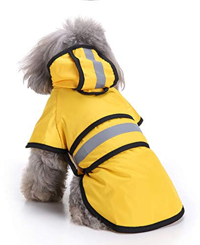 Hunde Regenmantel mit Kapuze und sicheren reflektierenden Streifen, ultraleichte atmungsaktive 100% wasserdichte Regenjacke für kleine Hunde