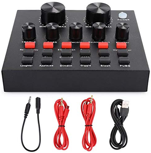 Tarjeta de sonido externa, ajuste de volumen V8 Bluetooth Cambio de voz Tarjeta de sonido de transmisión en vivo para computadora con teléfono móvil, tarjeta de sonido con modo de conexión de 7 tipos,