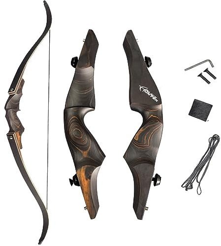AMEYXGS 60 Zoll Bogenschießen Takedown Recurve Bogen Set Erwachsene 20-60lbs Rechter Jagdbogen aus schwarzem Holz Riser Bogen für die Jagd auf Zielübungen (Recurve Bogen, 60lbs)