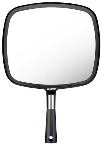Auxmir Handspiegel mit Griff, 22,9 cm B × 33,5 cm L, Großer Kosmetikspiegel, Schminkspiegel für Friseur, Haare Schneiden, Rasieren, Makeup, Beauty und Gesichtspflege, Schwarz