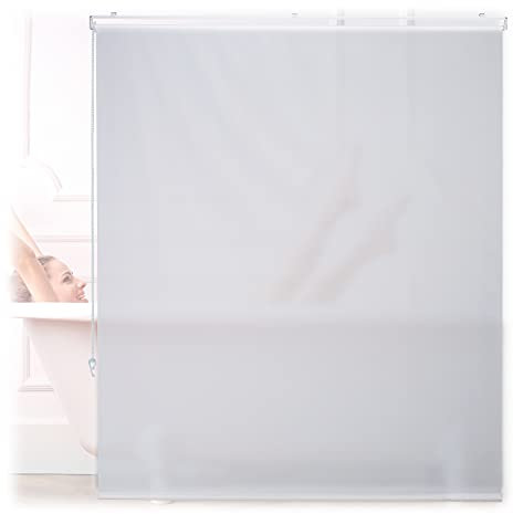 Relaxdays Duschrollo, 140x240 cm, Seilzugrollo für Dusche & Badewanne, Decke & Fenster, Badrollo wasserabweisend, weiß