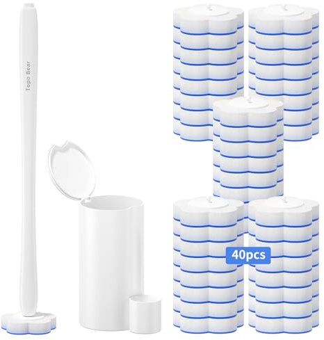 Topo Bear Disposable Toilet Bowl Brush with 40 Toilet Wand Refills, Toilet Bowl Cleaner Wands, Toilet Cleaning System Starter Kit
